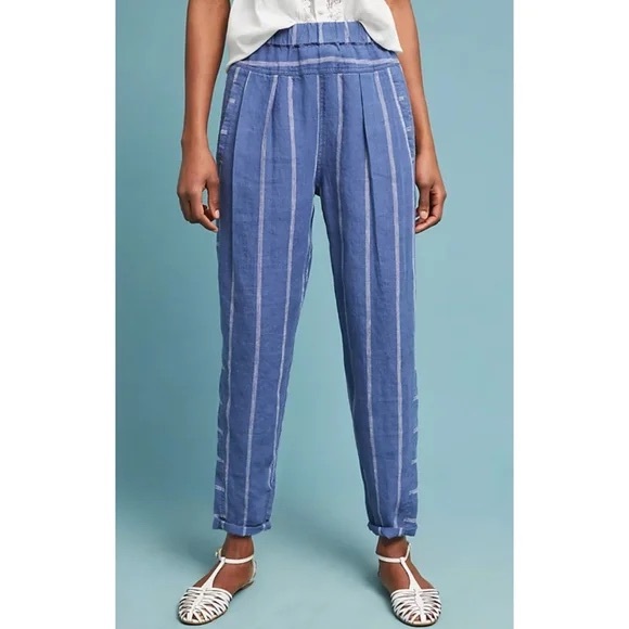 By Anthropologie Blue Stripe Linen Pants - Picture 1 of 9